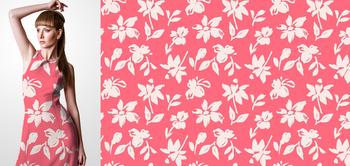 33239v Materiał ze wzorem kwiaty w jasnych kolorach na różowym tle